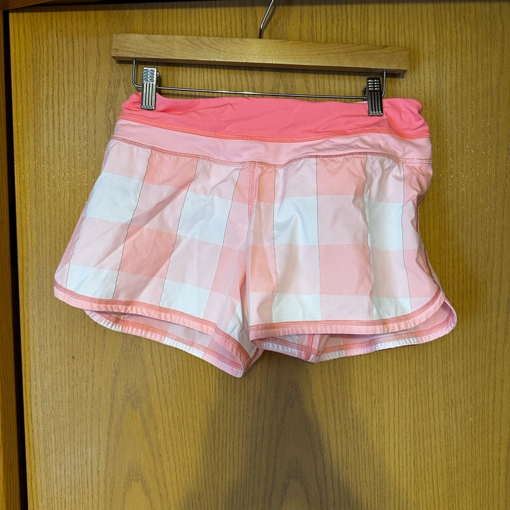 Lululemon gros gingham bleached coral speed short size 6
